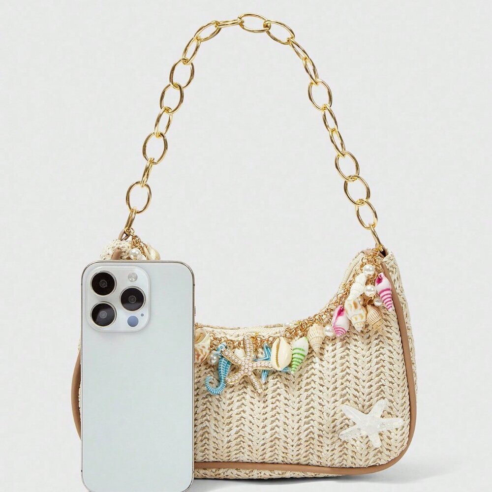 Multicolor Fairycore Women's Starfish Shell & Seashell Woven Shoulder Bag - Picture 6 of 6